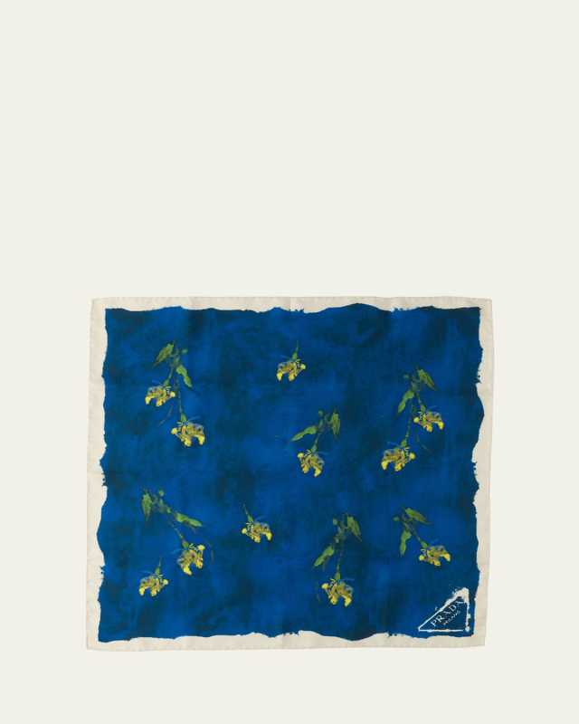 Flower-Print Silk Twill Scarf
